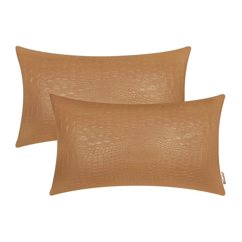 7415 Faux Leather Pillow Covers 12 X 20 Inches, Tan Leather Pillow Covers